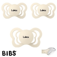 BIBS Couture mit Namen, 3 Ivory, Gr. 2, Anatomisch, Silikon, 3'er Pack